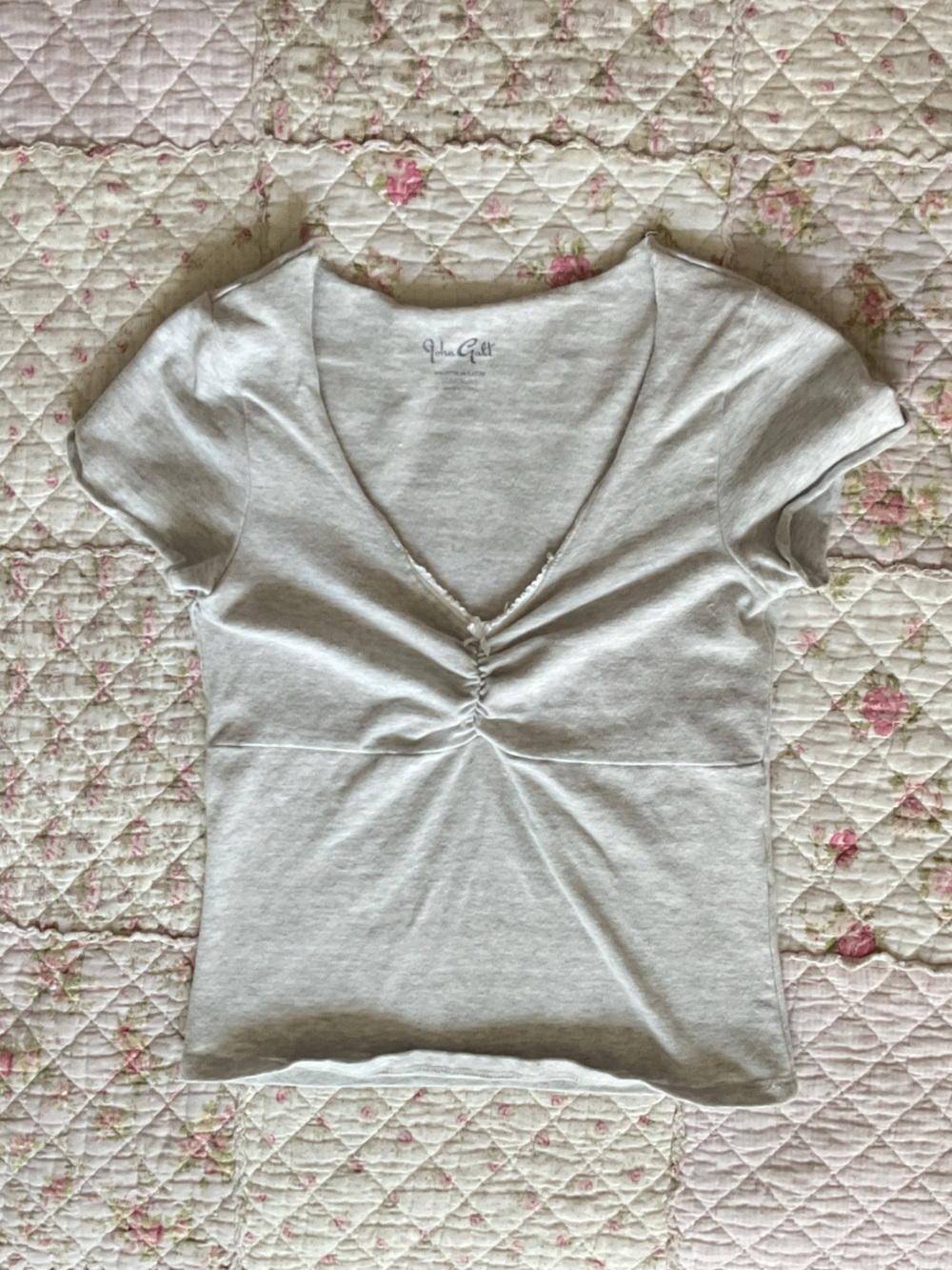 Brandy Melville Light Gray V-Neck Crop Top